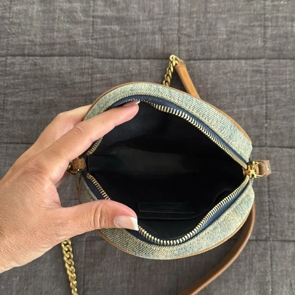 YSL Authentic Round Quilted Crossbody Denim with Gold and Leather Accents - Picture 6 of 7